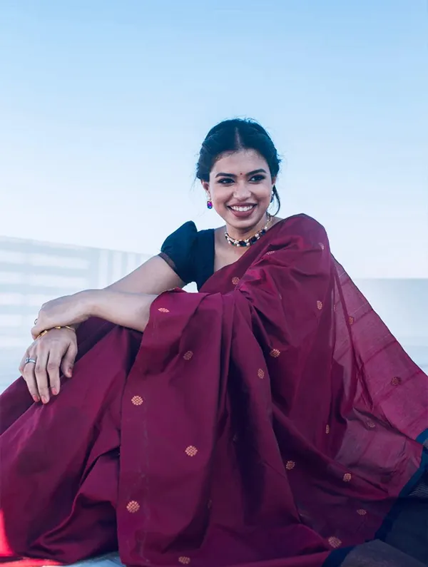 Maroon__Woven_Jacquard__Saree_With_Unstitched_Blouse