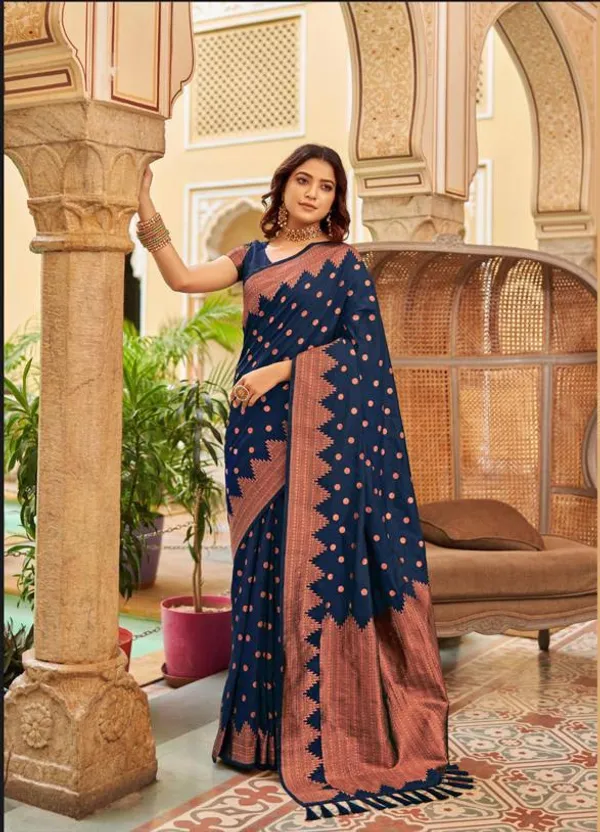 Blue_Woven_Banarasi_Soft_Silk__Saree_With_Unstitched_Blouse
