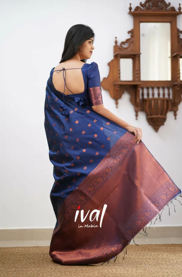 Blue__Woven_Jacquard__Saree_With_Unstitched_Blouse