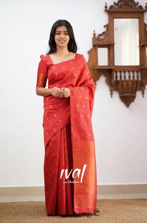 Red__Woven_Jacquard__Saree_With_Unstitched_Blouse