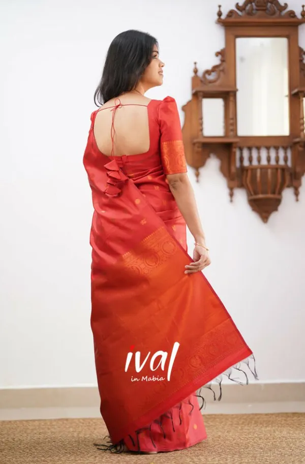 Red__Woven_Jacquard__Saree_With_Unstitched_Blouse