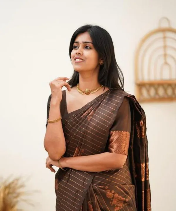 Brown__Woven_Jacquard__Saree_With_Unstitched_Blouse
