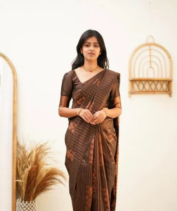 Brown__Woven_Jacquard__Saree_With_Unstitched_Blouse