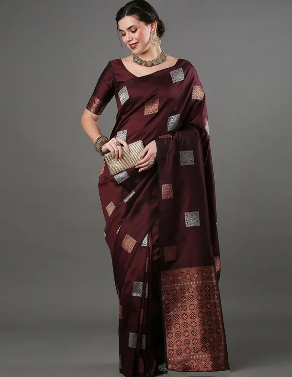 Maroon__Woven_Jacquard__Saree_With_Unstitched_Blouse