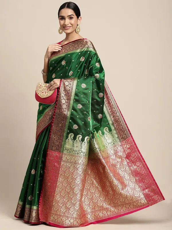 Green__Woven_Kanjivaram__Saree_With_Unstitched_Blouse