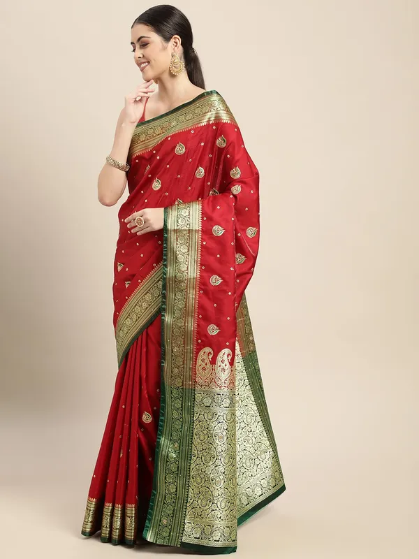 Red__Woven_Kanjivaram__Saree_With_Unstitched_Blouse