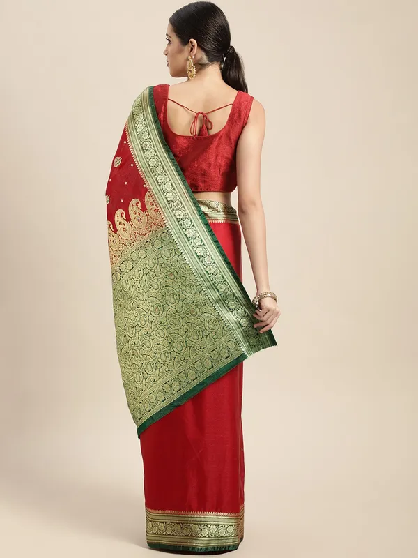 Red__Woven_Kanjivaram__Saree_With_Unstitched_Blouse