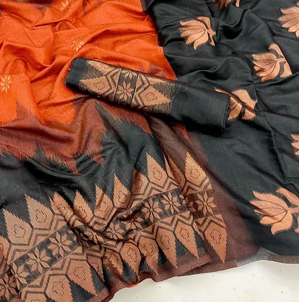 Orange__Woven_Jacquard__Saree_With_Unstitched_Blouse