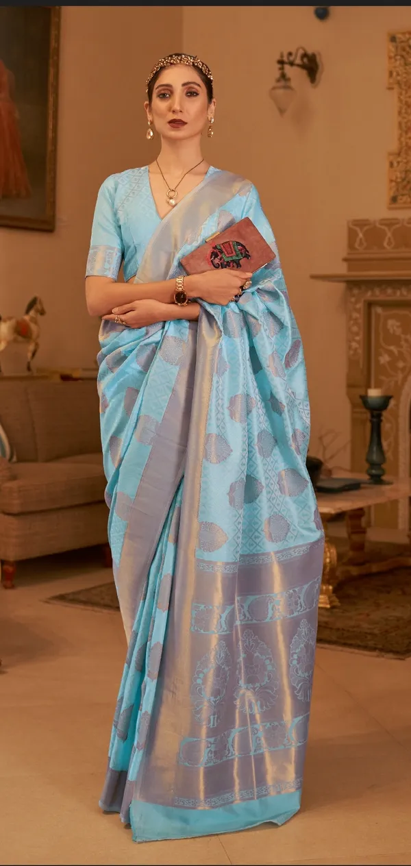 Light_Blue__Woven_Jacquard__Saree_With_Unstitched_Blouse