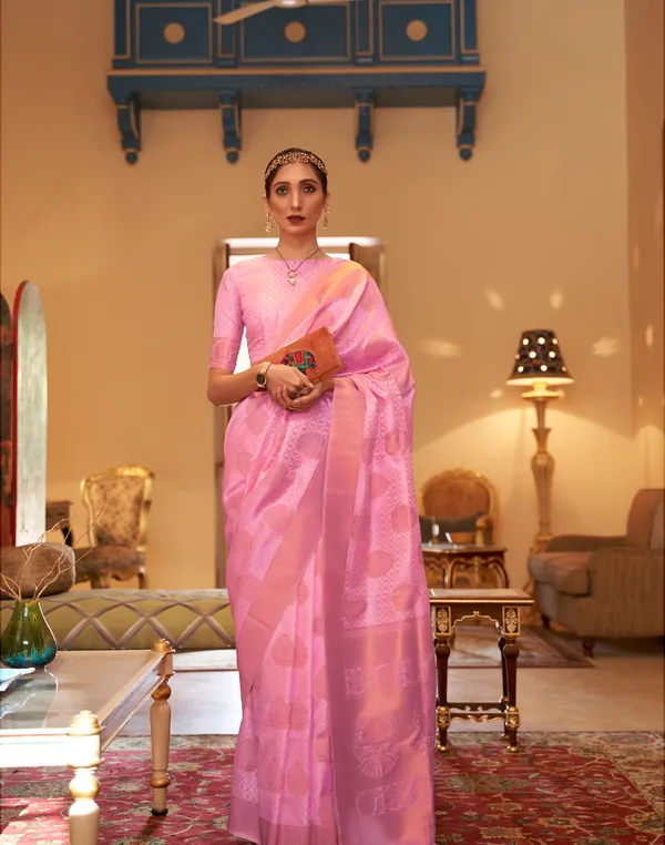 Pink__Woven_Kanjivaram__Saree_With_Unstitched_Blouse