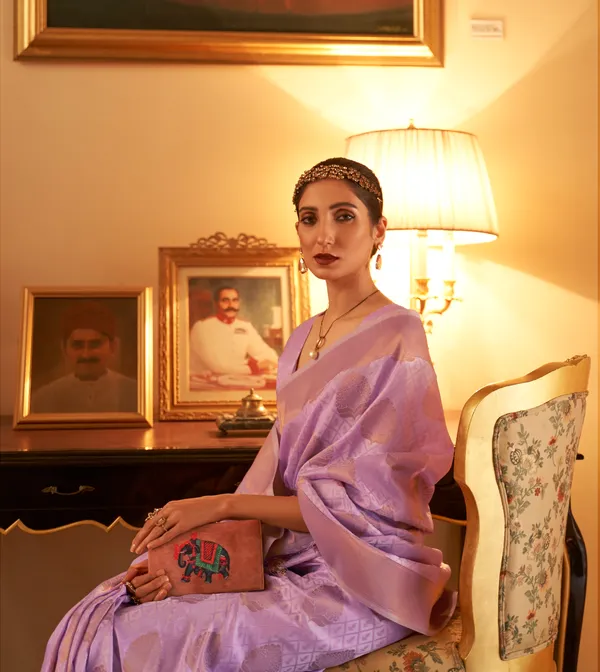 Purple__Woven_Kanjivaram__Saree_With_Unstitched_Blouse