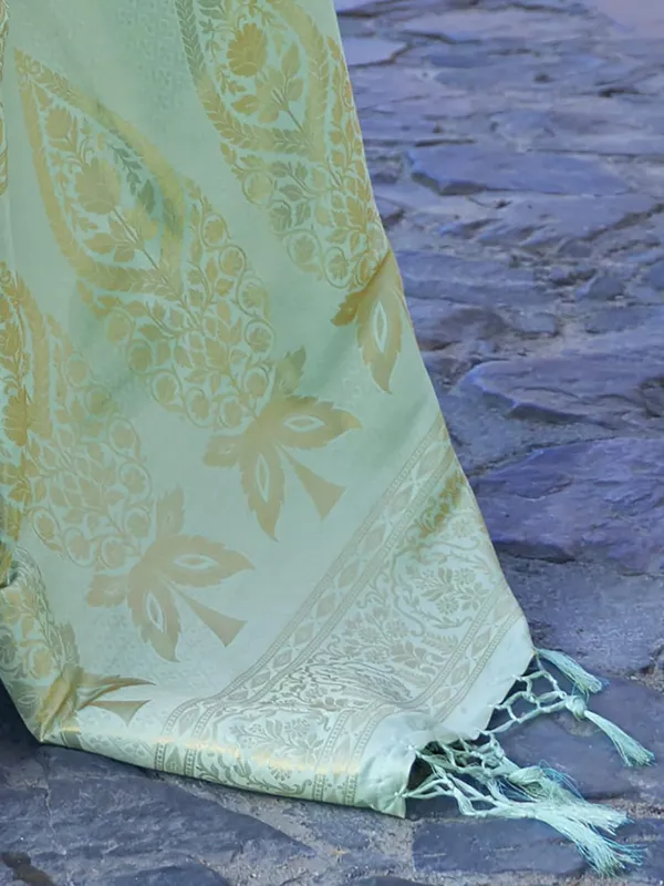 Light_Green_Woven_Banarasi_Soft_Silk__Saree_With_Unstitched_Blouse