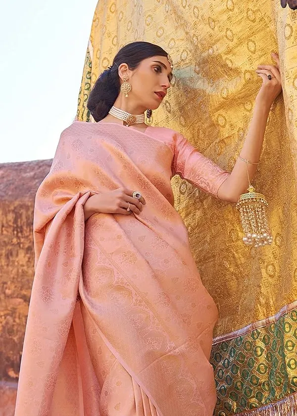 Orange_Woven_Banarasi_Soft_Silk__Saree_With_Unstitched_Blouse
