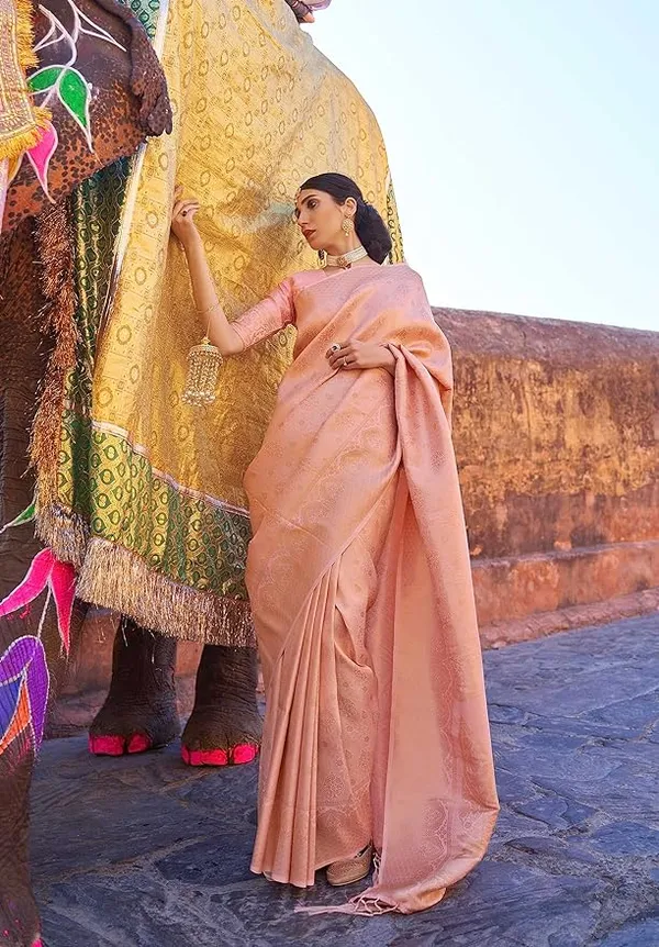 Orange_Woven_Banarasi_Soft_Silk__Saree_With_Unstitched_Blouse