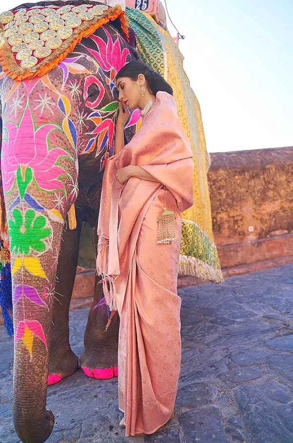 Orange_Woven_Banarasi_Soft_Silk__Saree_With_Unstitched_Blouse