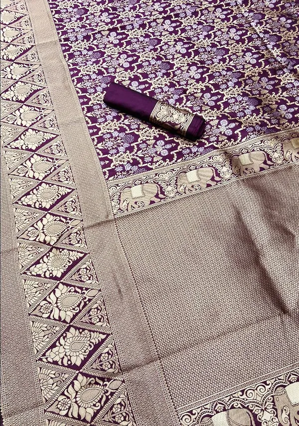 Purple__Woven_Kanjivaram__Saree_With_Unstitched_Blouse