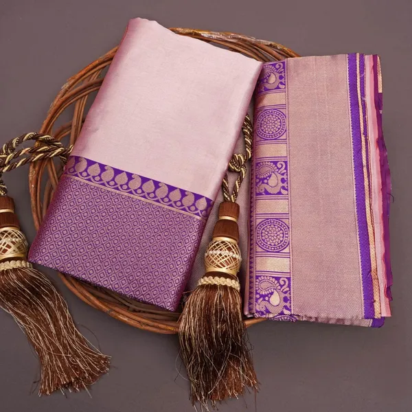 Baby_Pink_Woven_Banarasi_Soft_Silk__Saree_With_Unstitched_Blouse