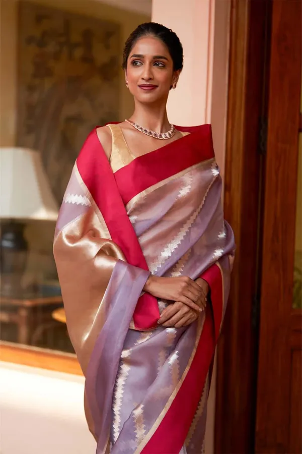 Light_Blue_Woven_Kanjivaram_Soft_Silk__Saree_With_Unstitched_Blouse