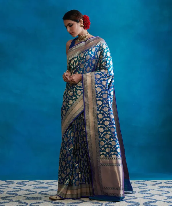 Blue_Woven_Jacquard_Soft_Silk__Saree_With_Unstitched_Blouse