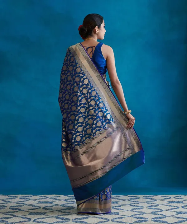 Blue_Woven_Jacquard_Soft_Silk__Saree_With_Unstitched_Blouse