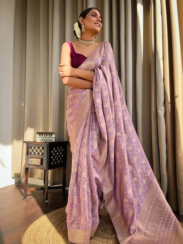 Baby_Pink_Woven_Banarasi_Soft_Silk__Saree_With_Unstitched_Blouse