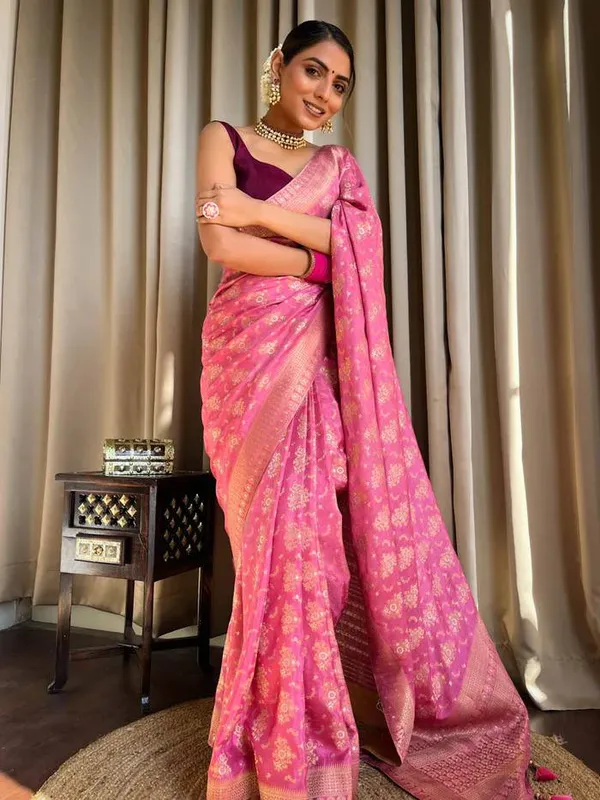 Pink_Woven_Banarasi_Soft_Silk__Saree_With_Unstitched_Blouse