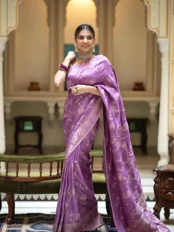 Lavender__Woven_Banarasi_Jacquard__Saree_With_Unstitched_Blouse