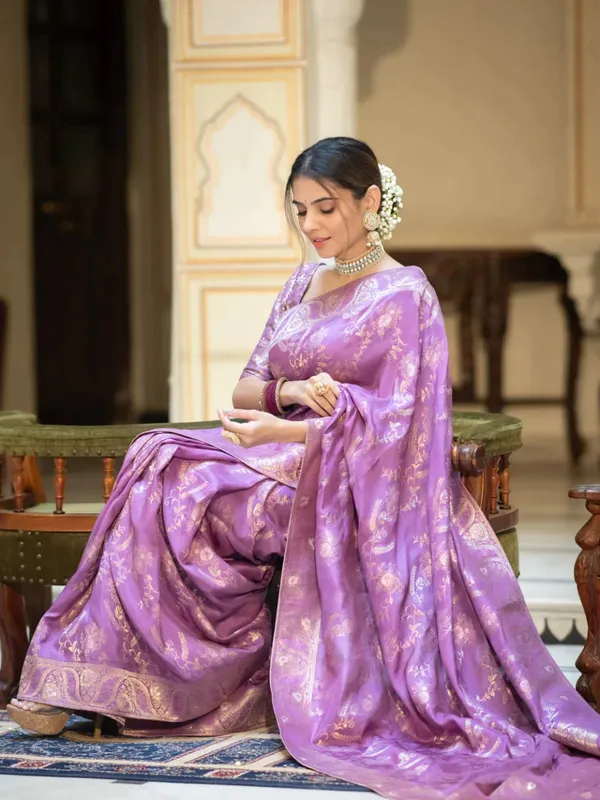 Lavender__Woven_Banarasi_Jacquard__Saree_With_Unstitched_Blouse