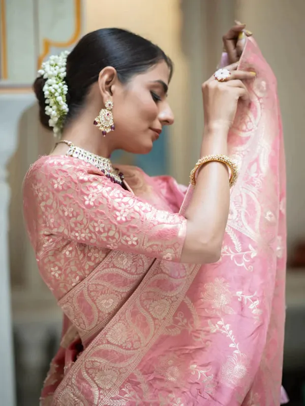 Pink__Woven_Jacquard__Saree_With_Unstitched_Blouse