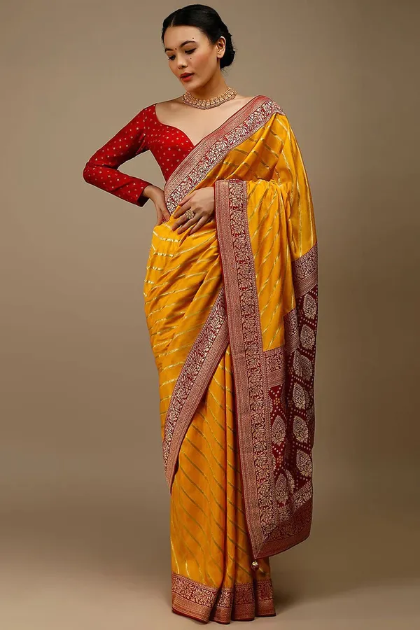 Yellow__Woven_Jacquard__Saree_With_Unstitched_Blouse
