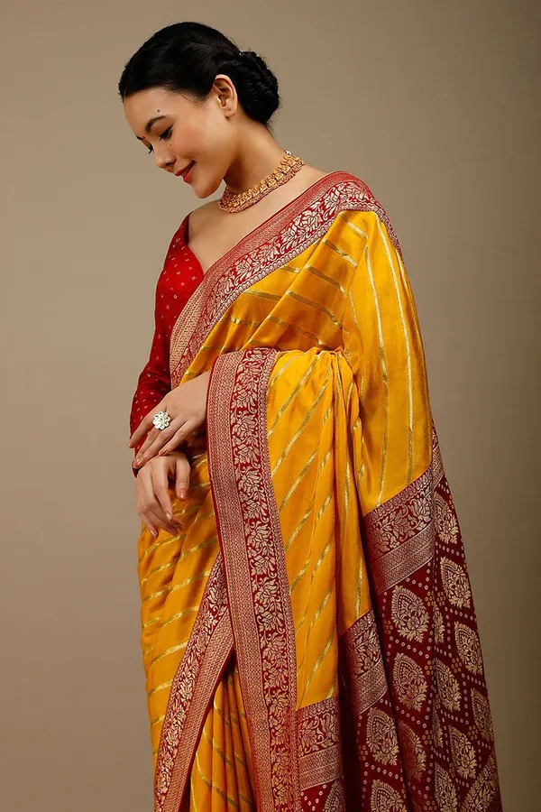 Yellow__Woven_Jacquard__Saree_With_Unstitched_Blouse