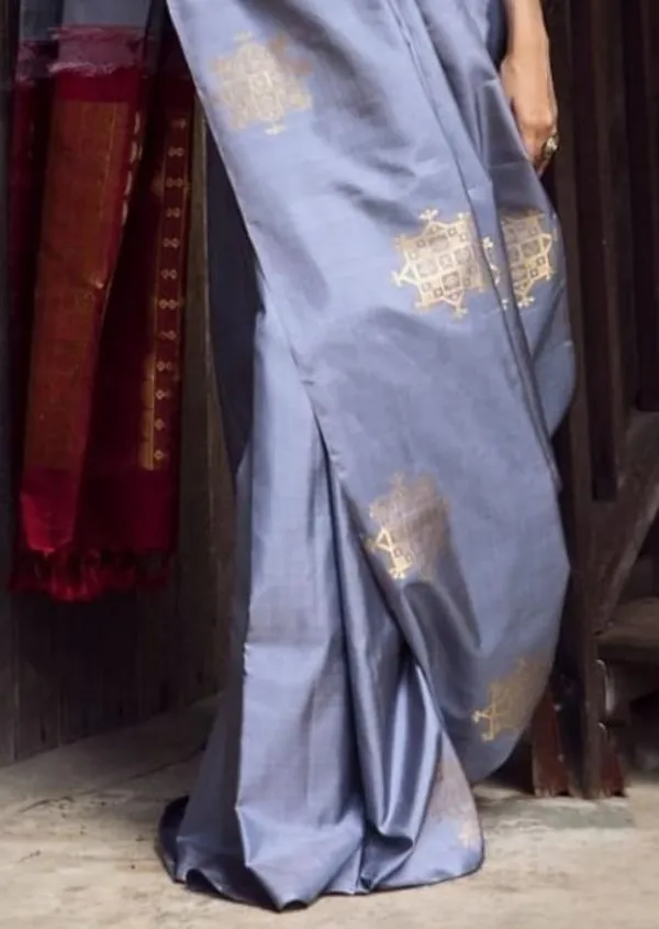 Grey__Woven_Kanjivaram__Saree_With_Unstitched_Blouse