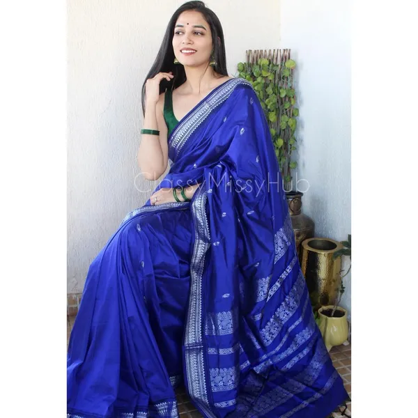 Light_Blue__Woven_Banarasi_Jacquard__Saree_With_Unstitched_Blouse