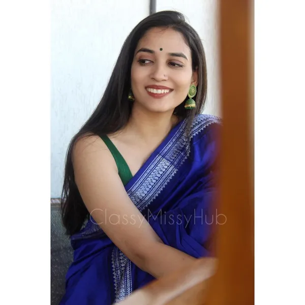 Light_Blue__Woven_Banarasi_Jacquard__Saree_With_Unstitched_Blouse