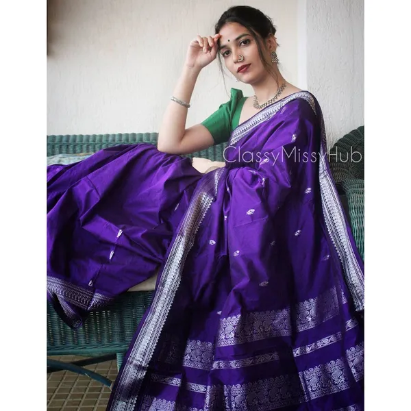 Purple__Woven_Banarasi_Jacquard__Saree_With_Unstitched_Blouse