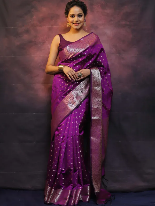 Purple__Woven_Jacquard__Saree_With_Unstitched_Blouse