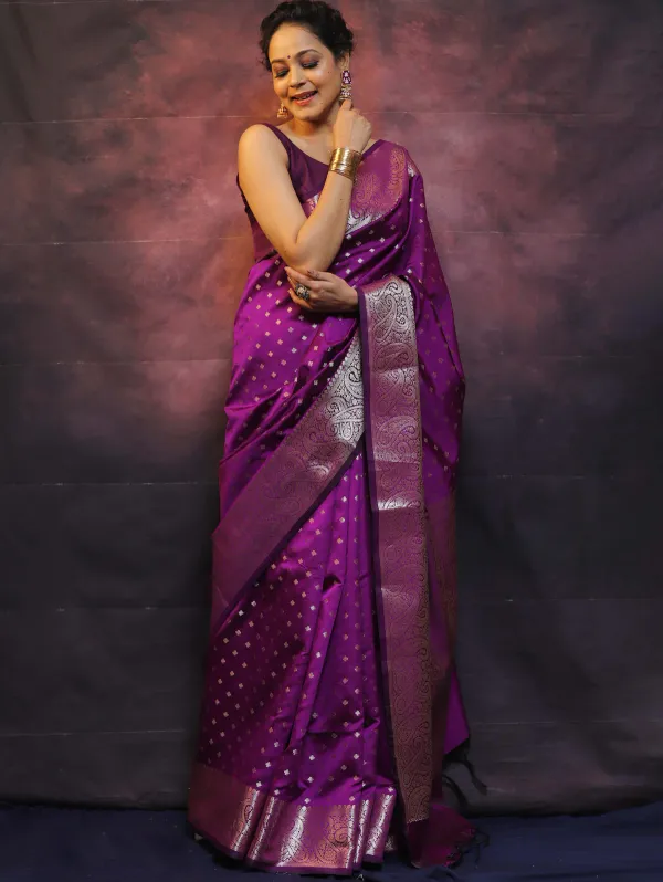 Purple__Woven_Jacquard__Saree_With_Unstitched_Blouse