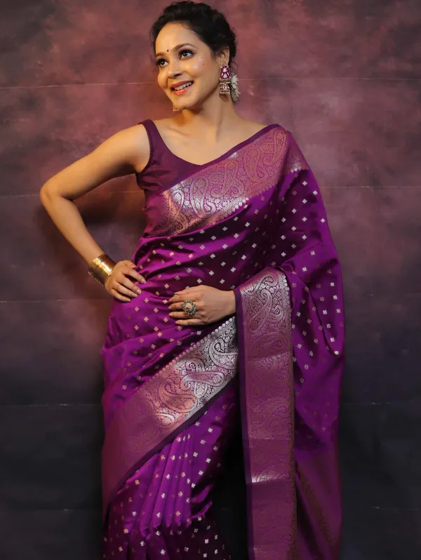 Purple__Woven_Jacquard__Saree_With_Unstitched_Blouse