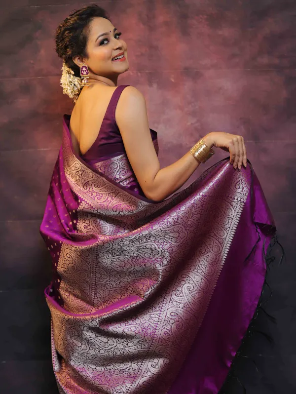 Purple__Woven_Jacquard__Saree_With_Unstitched_Blouse