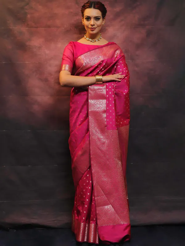 Tomato__Woven_Jacquard__Saree_With_Unstitched_Blouse