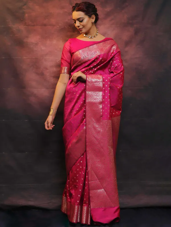 Tomato__Woven_Jacquard__Saree_With_Unstitched_Blouse