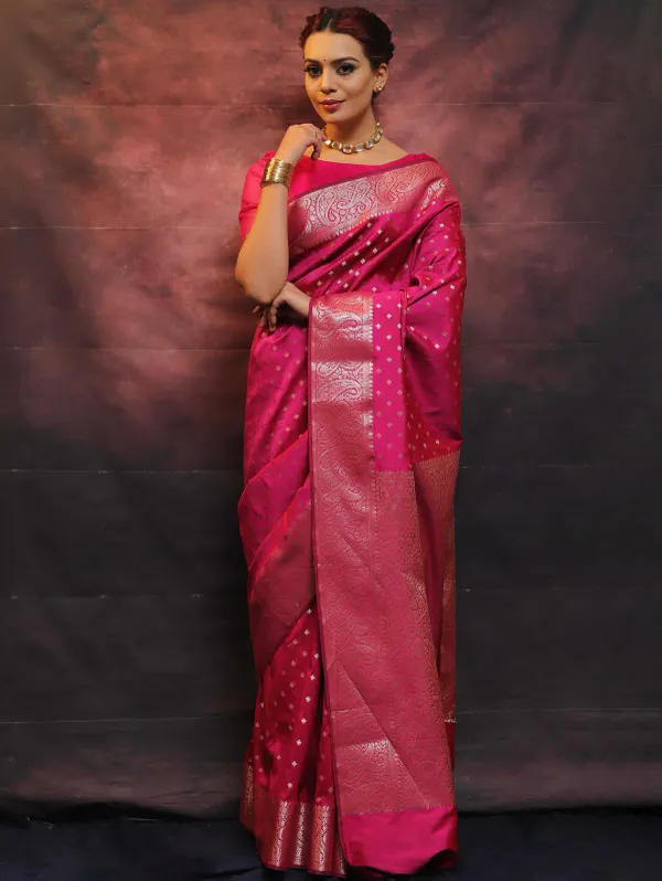 Tomato__Woven_Jacquard__Saree_With_Unstitched_Blouse