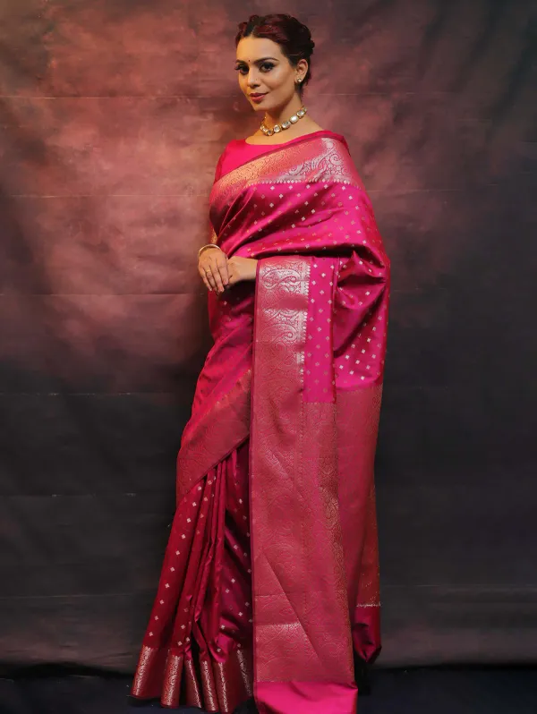 Tomato__Woven_Jacquard__Saree_With_Unstitched_Blouse