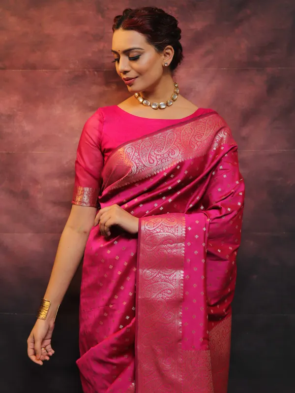 Tomato__Woven_Jacquard__Saree_With_Unstitched_Blouse