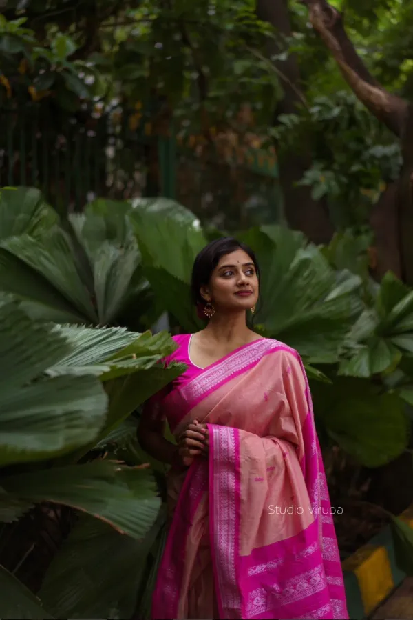 Pink/Rani__Woven_Jacquard__Saree_With_Unstitched_Blouse