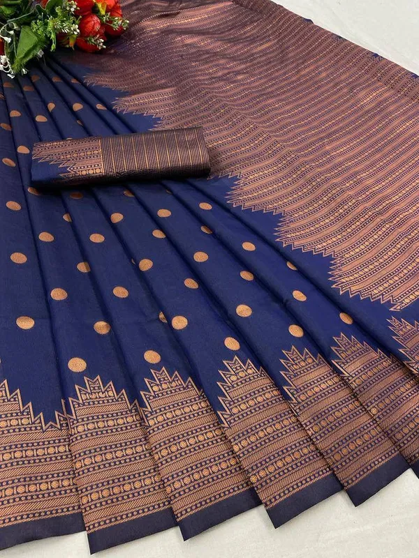 Blue_Woven_Banarasi_Soft_Silk__Saree_With_Unstitched_Blouse