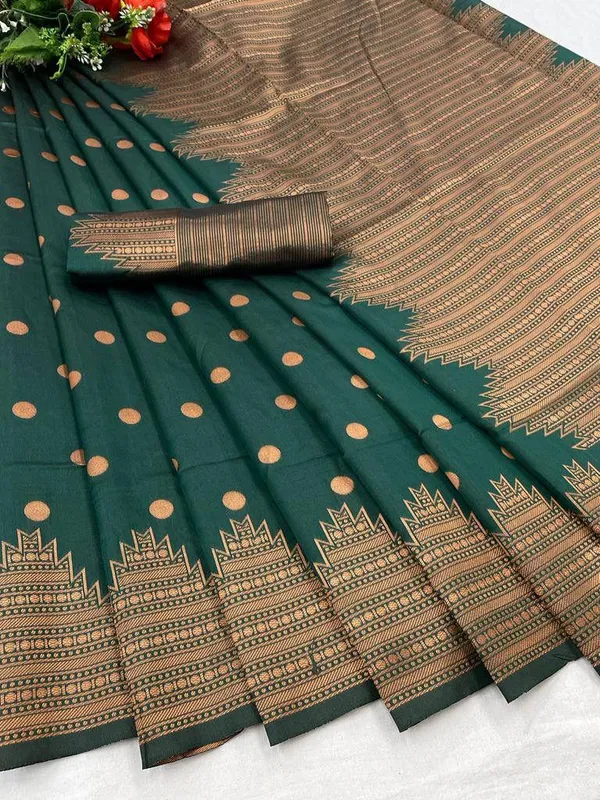 Green_Woven_Jacquard_Soft_Silk__Saree_With_Unstitched_Blouse