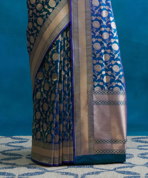 Blue_Woven_Banarasi_Soft_Silk__Saree_With_Unstitched_Blouse