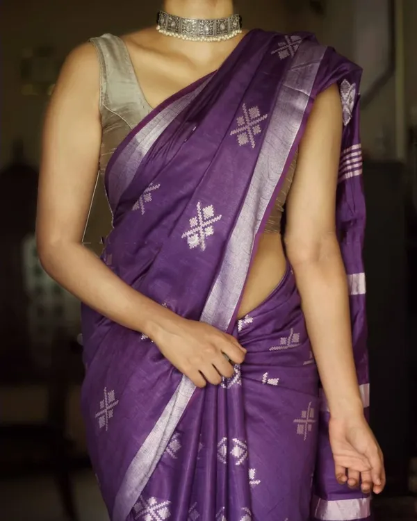 Purple_Khadi_cotton_silk_Saree_with_Blouse_Piece_For__Women