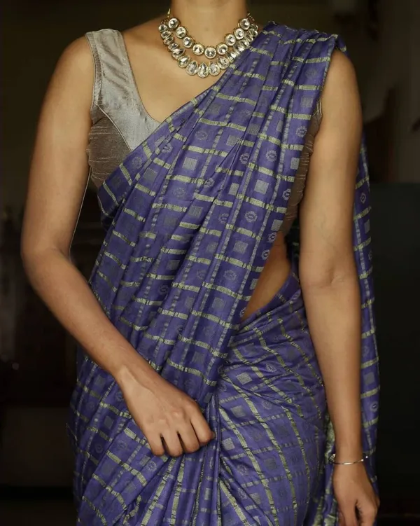 Blue_Khadi_cotton_Saree_with_Blouse_Piece_For__Women